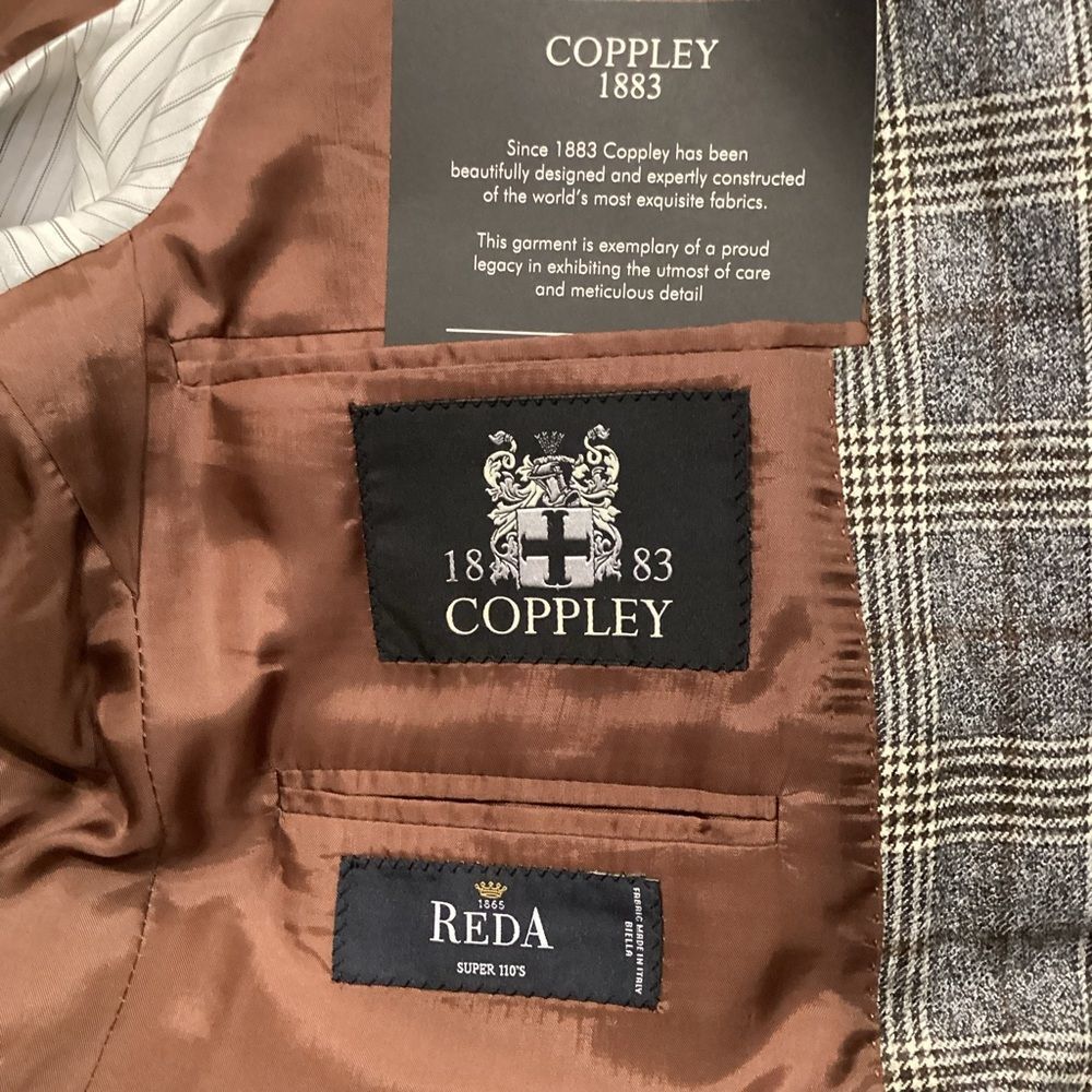 Coppley Sport Coat Blazer REDA Super 110s Wool Milo Brown Gray Plaid Size 40R - Picture 6 of 14